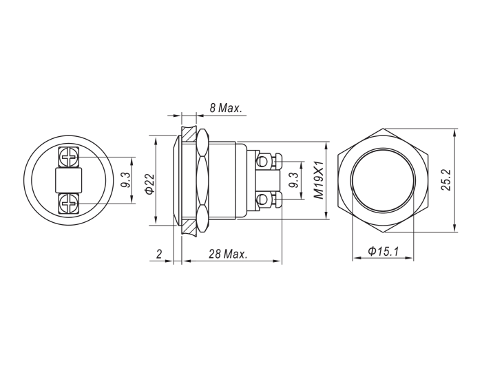 Push switch 19mm 1-p on-(on) vandal resistant IP65 @ electrokit (2 of 2)