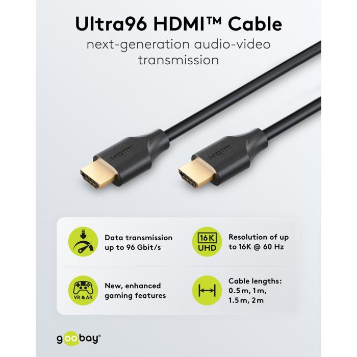HDMI 2.2 Ultra96 kabel (16K@60Hz) 1m svart @ electrokit (2 av 6)
