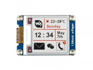 1.54" E-papper display 200x200px svart/vit/röd monterad på kort SPI @ electrokit