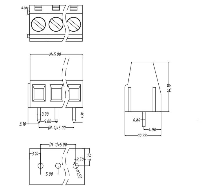 Screw terminal 5mm 3-pole 300V 20A @ electrokit (2 of 2)