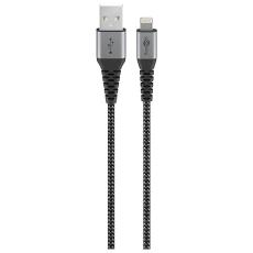 USB-A till Lightning flätad kabel 2m grå @ electrokit