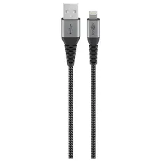 USB-A till Lightning flätad kabel 2m grå @ electrokit