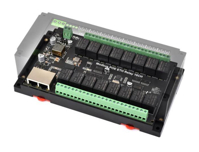 Relämodul 16-kan Modbus Ethernet PoE DIN-skena @ electrokit (5 av 5)