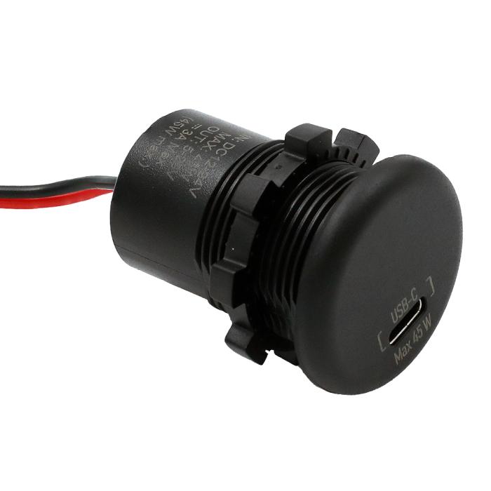 Flush mount charging socket USB-C 45W 12-24V black @ electrokit (2 of 3)