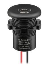 Flush mount charging socket USB-C 60W 12-24V black @ electrokit