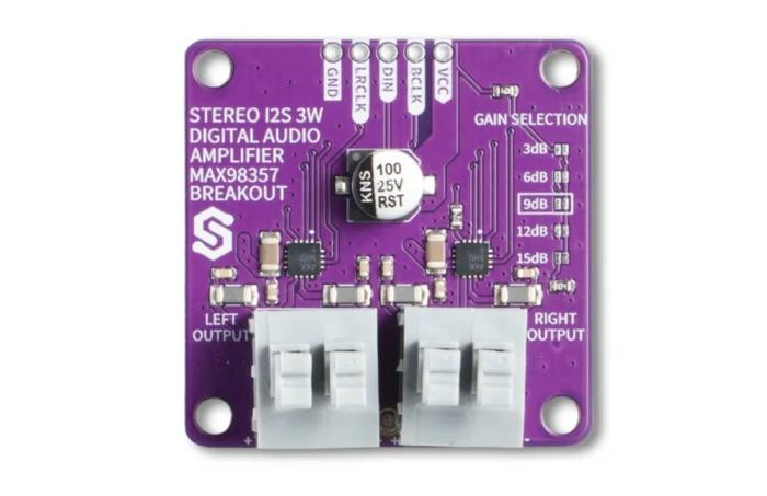 I2C audio amplifier class-D 2x3W stereo MAX98357 @ electrokit (2 of 3)