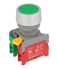 Tryckstr&ouml;mbrytare gr&ouml;n &oslash;22mm 1-pol NC + NO 230VAC / 3A IP65 @ electrokit