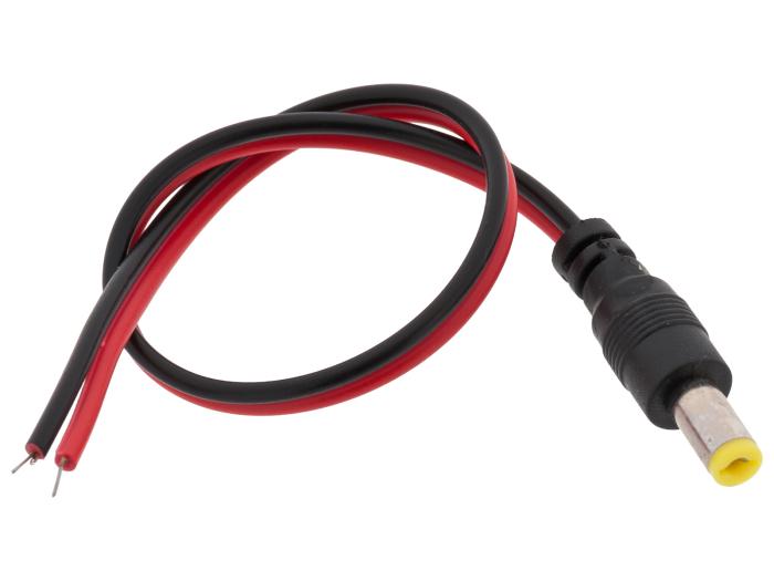 DC-kabel 2.1/5.5mm hane till open end 0.3m svart @ electrokit (2 av 2)