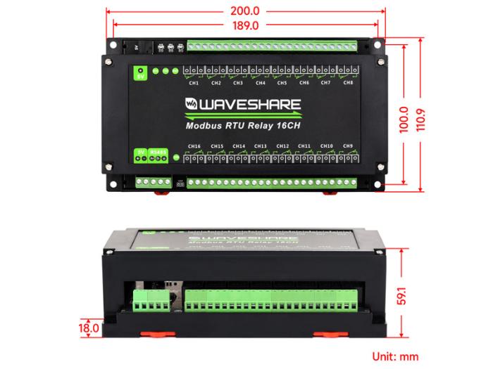 Relämodul 16-kan RS-485 / Modbus DIN-skena @ electrokit (8 av 8)