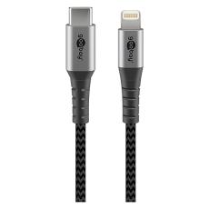 USB-C till Lightning flätad kabel 2m grå @ electrokit