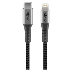 USB-C till Lightning flätad kabel 2m grå @ electrokit
