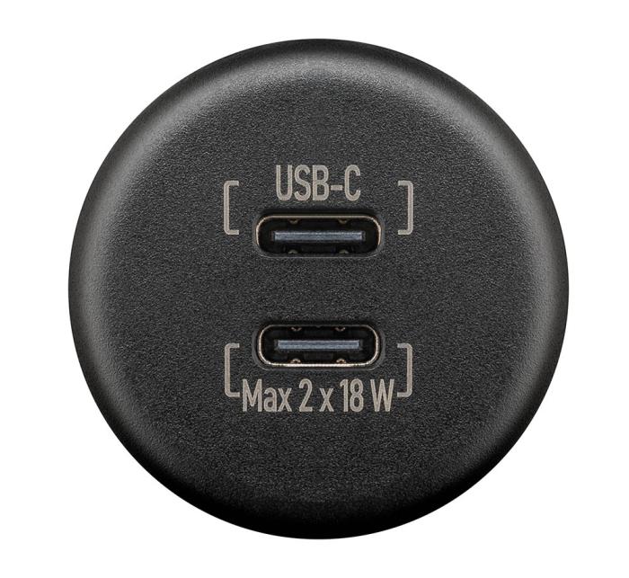 Flush mount charging socket 2x USB-C 2x18W 12-24V black @ electrokit (3 of 3)