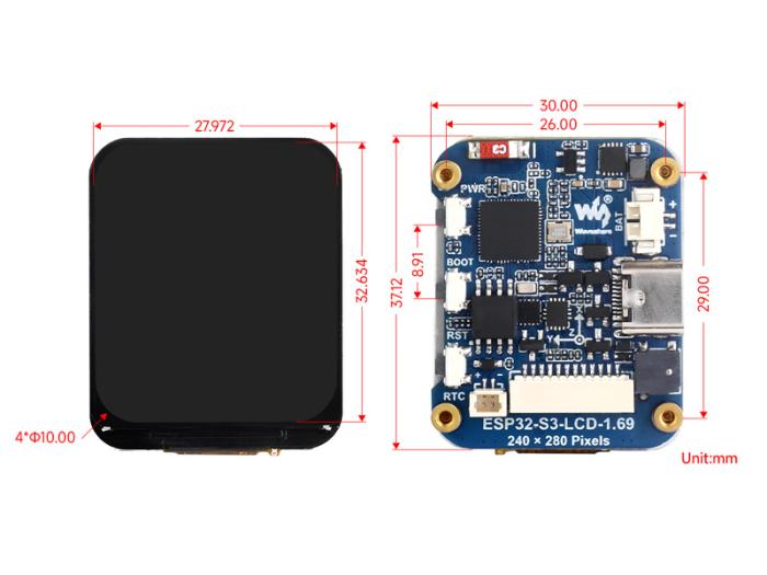 ESP32-S3 utvecklingskort med MicroLCD 240x280px @ electrokit (8 av 8)
