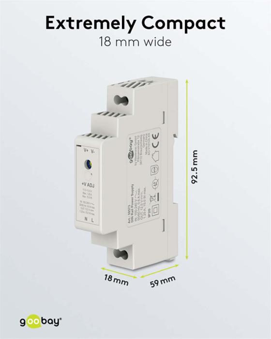 Switchat nätaggregat 12V 1.25A 15W DIN-skena @ electrokit (2 av 3)