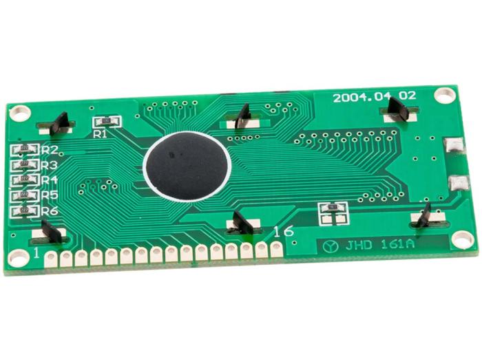 LCD 1x16 tecken JHD161A STN gulgrön LED @ electrokit (2 av 2)