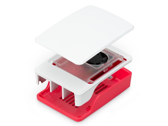 Inbyggnadslåda för Raspberry Pi 5 röd/vit med fläkt @ electrokit (1 av 4)