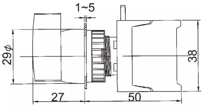 Vridströmbrytare 1-0-2 återfjädrande ø22mm 2xNO 230VAC / 3A IP65 @ electrokit (3 av 3)