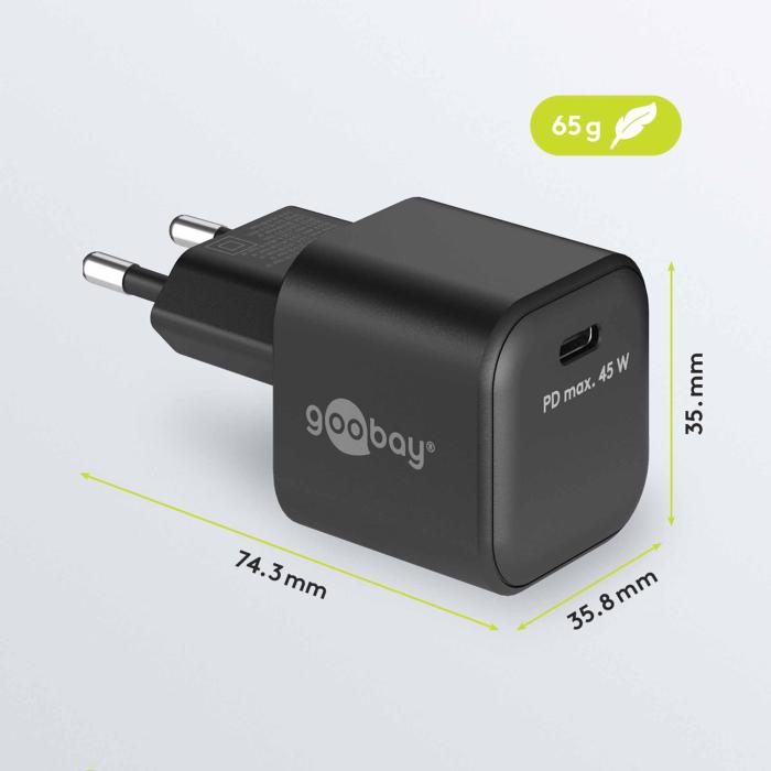 USB-C PD GaN laddare 45W svart @ electrokit (3 av 3)