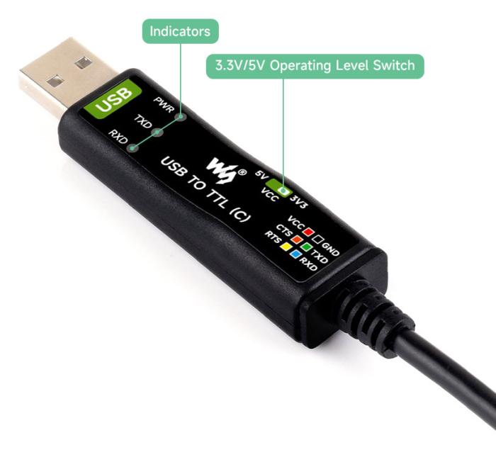 USB-A till UART FTDI-kabel (TTL) 3.3/5V 6-pin med flödeskontroll @ electrokit (4 av 6)