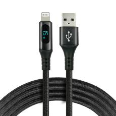 USB-A to Lightning cable 1m braided w. LED power meter @ electrokit