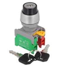 Key switch &oslash;22mm NC + NO 230VAC / 3A IP65 @ electrokit