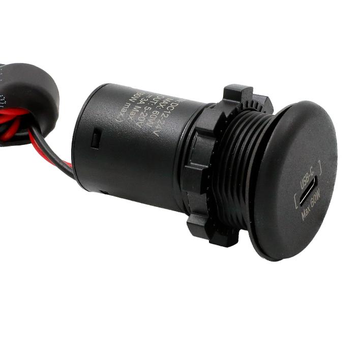 Flush mount charging socket USB-C 60W 12-24V black @ electrokit (3 of 4)