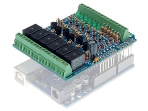 I/O shield with 6x relays for UNO R3/R4 - soldering kit @ electrokit