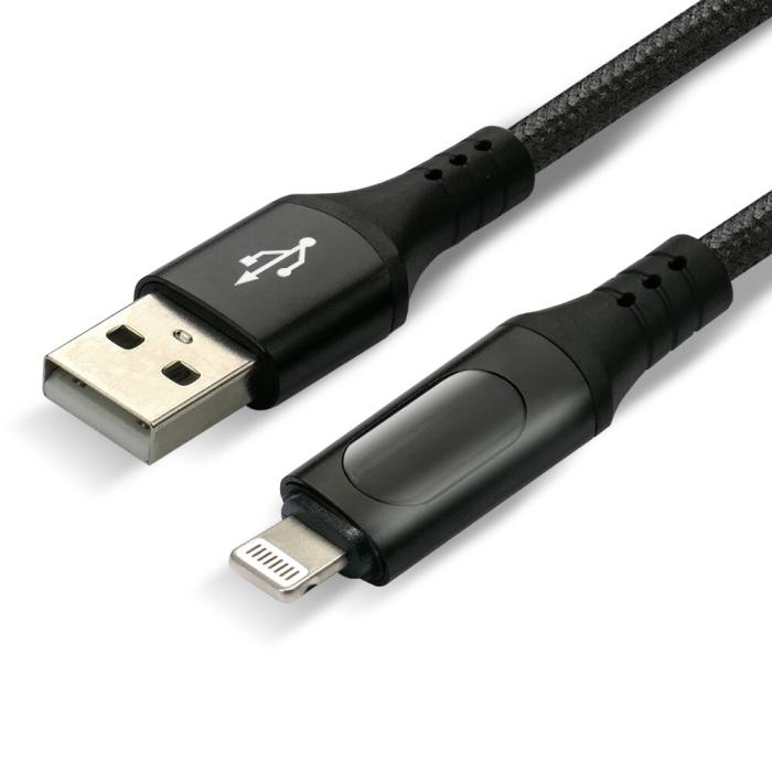 USB-A to Lightning cable 1m braided w. LED power meter @ electrokit (2 of 3)
