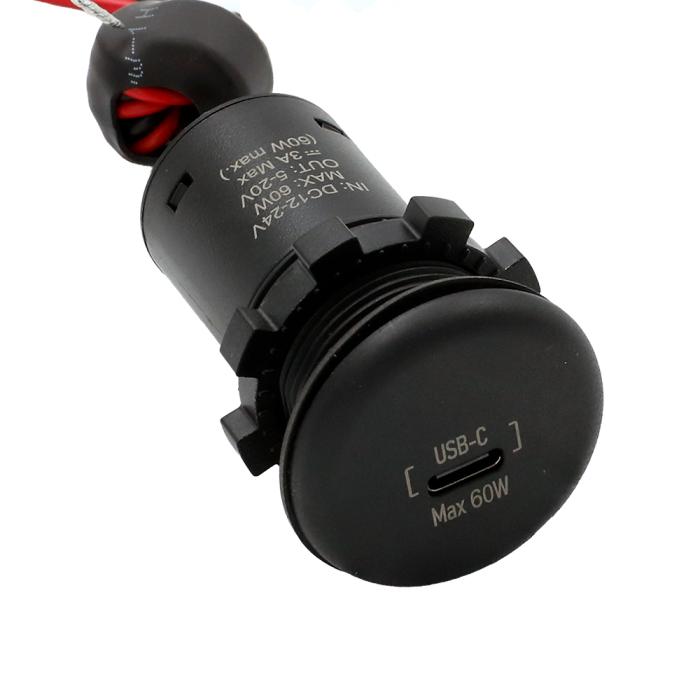 Flush mount charging socket USB-C 60W 12-24V black @ electrokit (4 of 4)