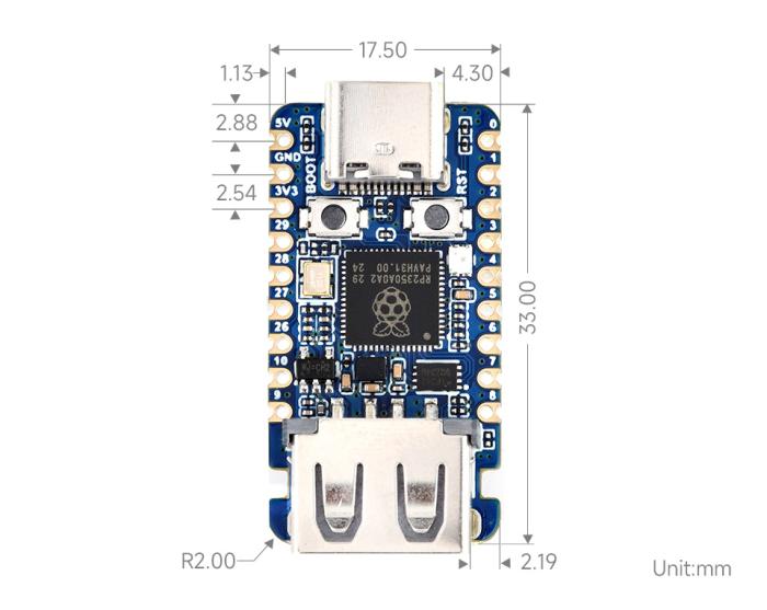 RP2350 2MB mini dev board with USB host @ electrokit (6 of 7)