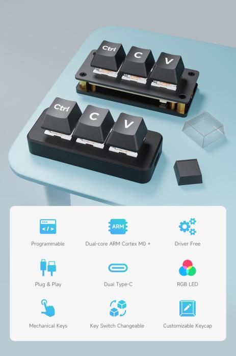 3-key mini keyboard RGB USB-C @ electrokit (5 of 7)