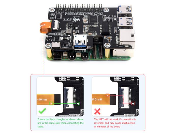 Gbit Ethernet & USB 3.2 HAT for Raspberry Pi 5 @ electrokit (6 of 9)