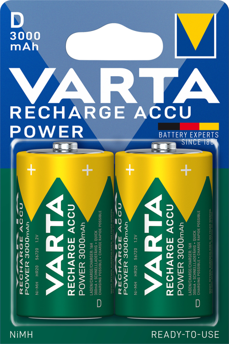 NiMH D batteri laddbart 1.2V 3000mAh Varta 2-pack @ electrokit (1 av 2)