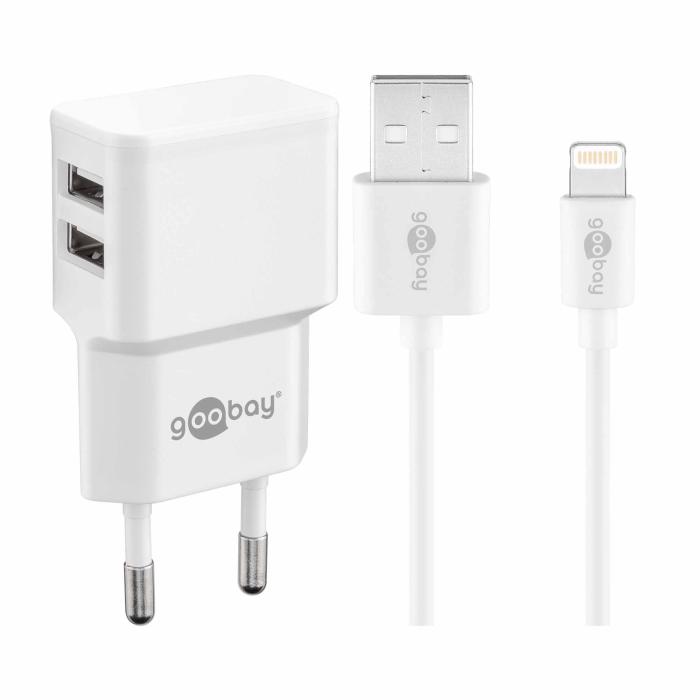 2-port USB-laddare 12W 2.4A för iPhone vit MFi-certifierad @ electrokit (1 av 4)