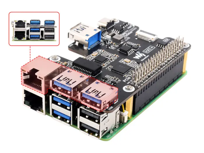 Gbit Ethernet & USB 3.2 HAT for Raspberry Pi 5 @ electrokit (7 of 9)
