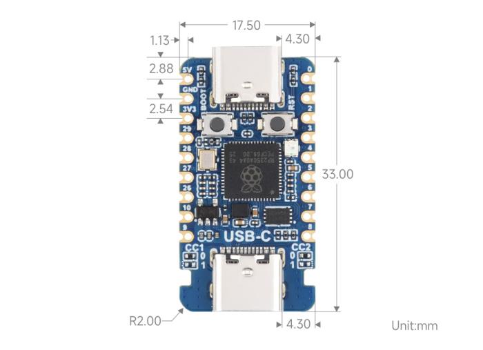 RP2350 2MB mini utvecklingskort med USB-host @ electrokit (7 av 7)