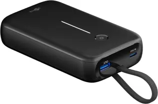 Power bank 20000 mAh USB-C PD + USB-A 20W built-in cable @ electrokit