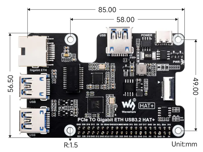 Gbit Ethernet & USB 3.2 HAT for Raspberry Pi 5 @ electrokit (9 of 9)