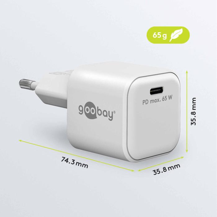 USB-C PD GaN laddare 65W vit @ electrokit (3 av 3)