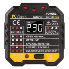 V&auml;gguttagstestare med jordfelsbrytartest och voltmeter @ electrokit
