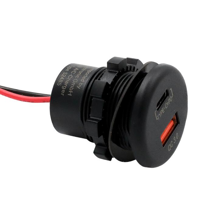 Flush mount charging socket USB-C + A 2x18W 12-24V @ electrokit (2 of 3)