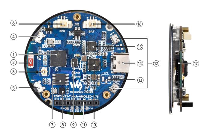 ESP32-S3 utvecklingskort med 1.75