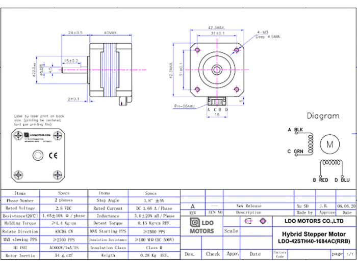 Nema 17 Stepper Motor - 40mm - 1.8degree/step, 61oz-in @ electrokit (2 av 2)