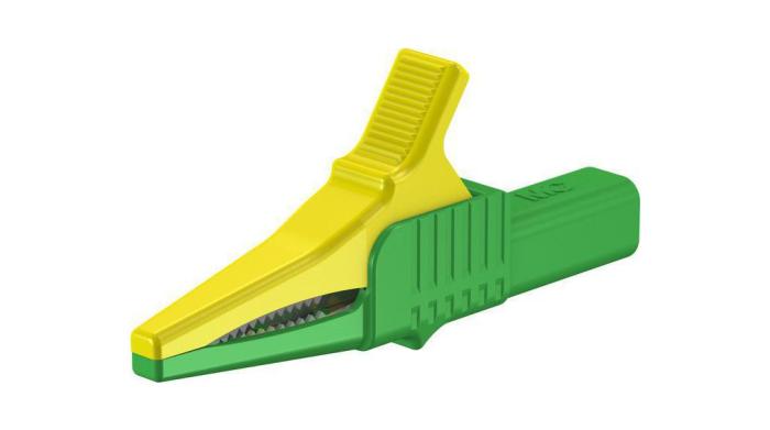 Säkerhetskrokodilklämma 4mm gul/grön @ electrokit (1 av 1)