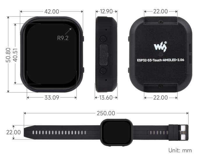 Utvecklingskort smartklocka ESP32-S3 2.06
