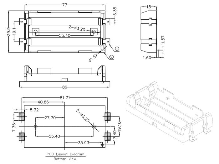 Batterihållare 2x18650 PCB SMD @ electrokit (3 av 3)