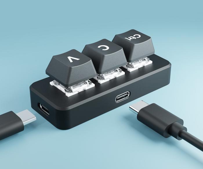 3-key mini keyboard RGB USB-C metal version @ electrokit (2 of 7)