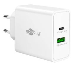 USB-C PD + USB-A GaN laddare 65W vit @ electrokit