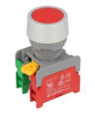 Tryckstr&ouml;mbrytare r&ouml;d &oslash;22mm 1-pol NC + NO 230VAC / 3A IP65 @ electrokit