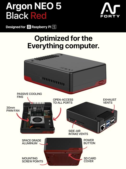 Argon NEO 5 for Raspberry Pi 5 black/red @ electrokit (11 of 11)